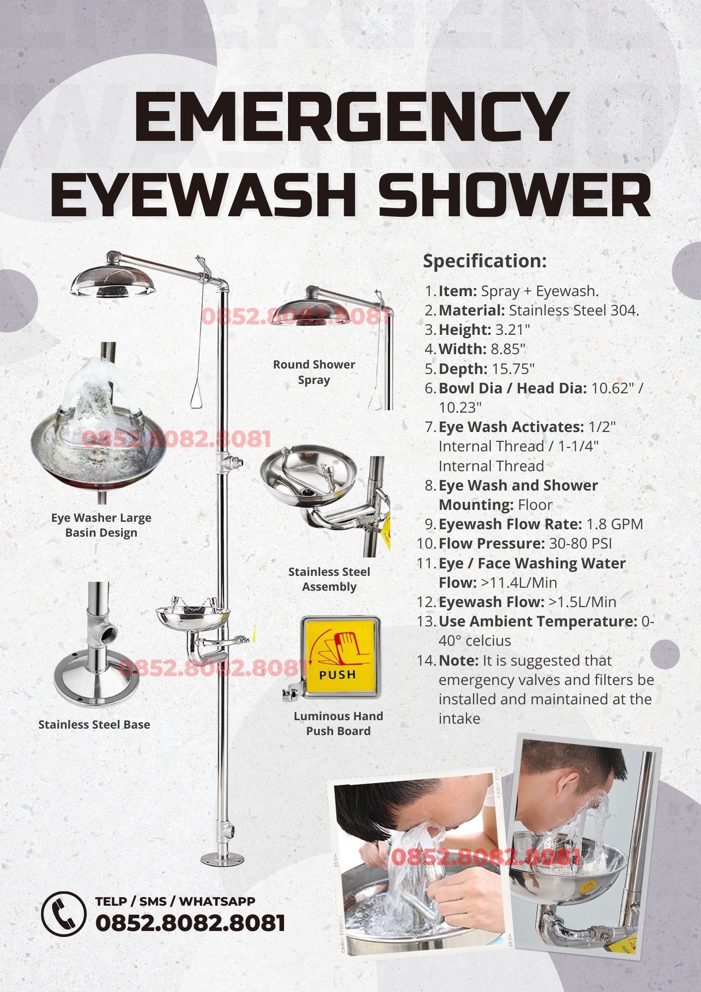 safety eyewash shower stainless 2